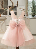 Silvia A-Line Knee-length Flower Girl Dress - Satin/Tulle Sleeveless Scoop Neck With Bow(s)/V Back UKP0015850