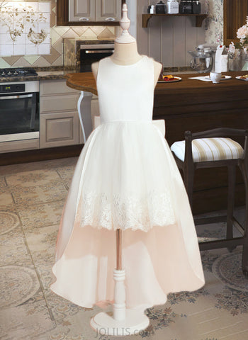 Lilith Ball-Gown/Princess Asymmetrical Flower Girl Dress - Satin/Tulle Sleeveless Scoop Neck With Lace/Bow(s) UKP0015852