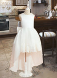 Lilith Ball-Gown/Princess Asymmetrical Flower Girl Dress - Satin/Tulle Sleeveless Scoop Neck With Lace/Bow(s) UKP0015852