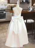 Lilith Ball-Gown/Princess Asymmetrical Flower Girl Dress - Satin/Tulle Sleeveless Scoop Neck With Lace/Bow(s) UKP0015852