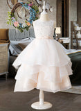 Gillian Ball-Gown/Princess Tea-length Flower Girl Dress - Tulle/Lace Sleeveless Scoop Neck UKP0015854