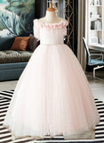 Janiya A-Line Sweep Train Flower Girl Dress - Tulle Sleeveless Scoop Neck With Flower(s) UKP0015856