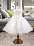 Kaitlynn Ball-Gown/Princess Knee-length Flower Girl Dress - Satin/Tulle/Lace Sleeveless Scoop Neck With Bow(s) UKP0015858