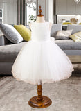 Kaitlynn Ball-Gown/Princess Knee-length Flower Girl Dress - Satin/Tulle/Lace Sleeveless Scoop Neck With Bow(s) UKP0015858