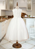 Jayleen Ball Gown Ankle-length Flower Girl Dress - Satin/Tulle Sleeveless Scoop Neck With Appliques UKP0015860