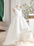 Lori Ball-Gown/Princess Sweep Train Flower Girl Dress - Satin Sleeveless V-neck With Beading UKP0015861