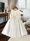 Gwen A-Line Knee-length Flower Girl Dress - Tulle Sleeveless Scoop Neck With Lace UKP0015864