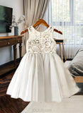 Gwen A-Line Knee-length Flower Girl Dress - Tulle Sleeveless Scoop Neck With Lace UKP0015864