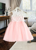 Gwen A-Line Knee-length Flower Girl Dress - Tulle Sleeveless Scoop Neck With Lace UKP0015864