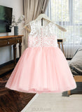 Gwen A-Line Knee-length Flower Girl Dress - Tulle Sleeveless Scoop Neck With Lace UKP0015864