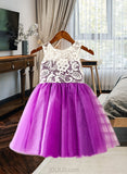 Gwen A-Line Knee-length Flower Girl Dress - Tulle Sleeveless Scoop Neck With Lace UKP0015864