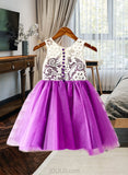 Gwen A-Line Knee-length Flower Girl Dress - Tulle Sleeveless Scoop Neck With Lace UKP0015864