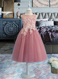 Taliyah Ball-Gown/Princess Tea-length Flower Girl Dress - Tulle Sleeveless Scoop Neck With Lace/Beading UKP0015865