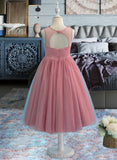 Taliyah Ball-Gown/Princess Tea-length Flower Girl Dress - Tulle Sleeveless Scoop Neck With Lace/Beading UKP0015865