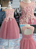 Taliyah Ball-Gown/Princess Tea-length Flower Girl Dress - Tulle Sleeveless Scoop Neck With Lace/Beading UKP0015865