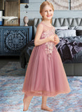 Taliyah Ball-Gown/Princess Tea-length Flower Girl Dress - Tulle Sleeveless Scoop Neck With Lace/Beading UKP0015865