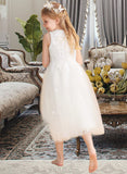 Tia A-Line Tea-length Flower Girl Dress - Satin/Tulle Sleeveless Scoop Neck With Bow(s) UKP0015867