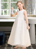 Rylee Ball Gown Ankle-length Flower Girl Dress - Satin/Tulle Sleeveless Scoop Neck With Beading/Appliques UKP0015871