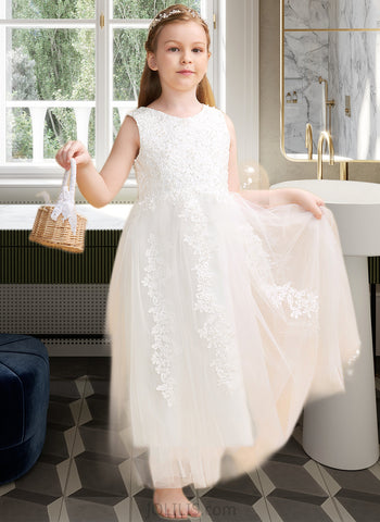 Rylee Ball Gown Ankle-length Flower Girl Dress - Satin/Tulle Sleeveless Scoop Neck With Beading/Appliques UKP0015871