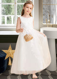 Rylee Ball Gown Ankle-length Flower Girl Dress - Satin/Tulle Sleeveless Scoop Neck With Beading/Appliques UKP0015871