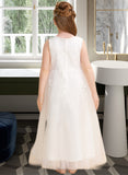 Rylee Ball Gown Ankle-length Flower Girl Dress - Satin/Tulle Sleeveless Scoop Neck With Beading/Appliques UKP0015871