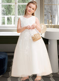 Rylee Ball Gown Ankle-length Flower Girl Dress - Satin/Tulle Sleeveless Scoop Neck With Beading/Appliques UKP0015871