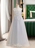 Yvonne A-Line Floor-length Flower Girl Dress - Tulle Sleeveless Scoop Neck With Beading/Sequins/Bow(s) UKP0015872