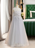 Yvonne A-Line Floor-length Flower Girl Dress - Tulle Sleeveless Scoop Neck With Beading/Sequins/Bow(s) UKP0015872