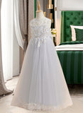 Yvonne A-Line Floor-length Flower Girl Dress - Tulle Sleeveless Scoop Neck With Beading/Sequins/Bow(s) UKP0015872