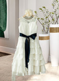 Alyssa A-Line/Princess Tea-length Flower Girl Dress - Chiffon/Lace Sleeveless Scoop Neck With Ruffles/Sash UKP0015874