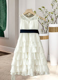 Alyssa A-Line/Princess Tea-length Flower Girl Dress - Chiffon/Lace Sleeveless Scoop Neck With Ruffles/Sash UKP0015874