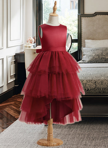 Kadence Ball-Gown/Princess Asymmetrical Flower Girl Dress - Satin/Tulle Sleeveless Scoop Neck With V Back UKP0015876