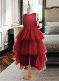 Kadence Ball-Gown/Princess Asymmetrical Flower Girl Dress - Satin/Tulle Sleeveless Scoop Neck With V Back UKP0015876