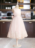 Tricia Ball-Gown/Princess Tea-length Flower Girl Dress - Satin/Tulle Sleeveless Scoop Neck With Lace/Bow(s) UKP0015877