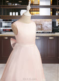 Tricia Ball-Gown/Princess Tea-length Flower Girl Dress - Satin/Tulle Sleeveless Scoop Neck With Lace/Bow(s) UKP0015877