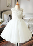 Ainsley A-Line/Princess Knee-length Flower Girl Dress - Satin/Tulle/Lace Sleeveless Scoop Neck With Back Hole UKP0015878