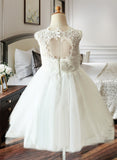 Ainsley A-Line/Princess Knee-length Flower Girl Dress - Satin/Tulle/Lace Sleeveless Scoop Neck With Back Hole UKP0015878