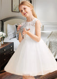 Ainsley A-Line/Princess Knee-length Flower Girl Dress - Satin/Tulle/Lace Sleeveless Scoop Neck With Back Hole UKP0015878