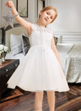 Ainsley A-Line/Princess Knee-length Flower Girl Dress - Satin/Tulle/Lace Sleeveless Scoop Neck With Back Hole UKP0015878