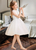 Ainsley A-Line/Princess Knee-length Flower Girl Dress - Satin/Tulle/Lace Sleeveless Scoop Neck With Back Hole UKP0015878