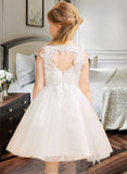 Ainsley A-Line/Princess Knee-length Flower Girl Dress - Satin/Tulle/Lace Sleeveless Scoop Neck With Back Hole UKP0015878