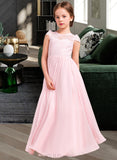 Lorelai A-Line/Princess Floor-length Flower Girl Dress - Chiffon/Lace Sleeveless Scoop Neck UKP0015882