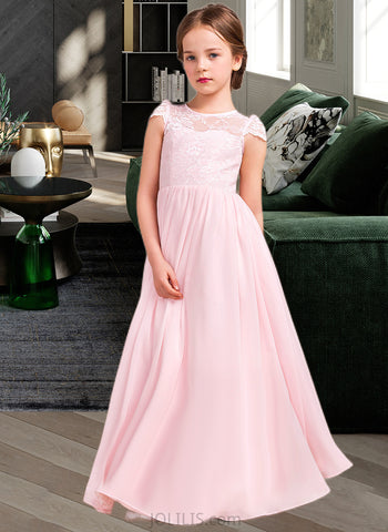 Lorelai A-Line/Princess Floor-length Flower Girl Dress - Chiffon/Lace Sleeveless Scoop Neck UKP0015882