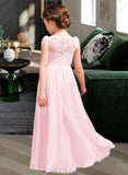 Lorelai A-Line/Princess Floor-length Flower Girl Dress - Chiffon/Lace Sleeveless Scoop Neck UKP0015882