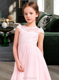 Lorelai A-Line/Princess Floor-length Flower Girl Dress - Chiffon/Lace Sleeveless Scoop Neck UKP0015882