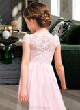 Lorelai A-Line/Princess Floor-length Flower Girl Dress - Chiffon/Lace Sleeveless Scoop Neck UKP0015882