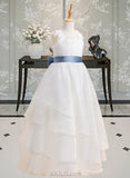 Kamila Ball-Gown/Princess Floor-length Flower Girl Dress - Organza Sleeveless Square Neckline With Lace/Sash/Beading/Flower(s)/Bow(s) UKP0015883