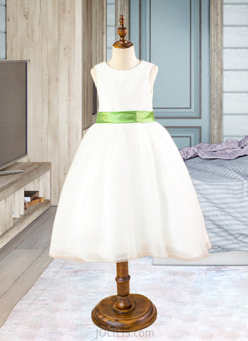 Ryleigh Ball Gown Knee-length Flower Girl Dress - Tulle Sleeveless Scoop Neck With Sash UKP0015886