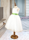 Ryleigh Ball Gown Knee-length Flower Girl Dress - Tulle Sleeveless Scoop Neck With Sash UKP0015886