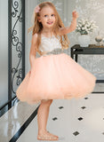 Pauline A-Line Knee-length Flower Girl Dress - Satin/Tulle/Lace Sleeveless Scoop Neck With Beading (Undetachable sash) UKP0015890